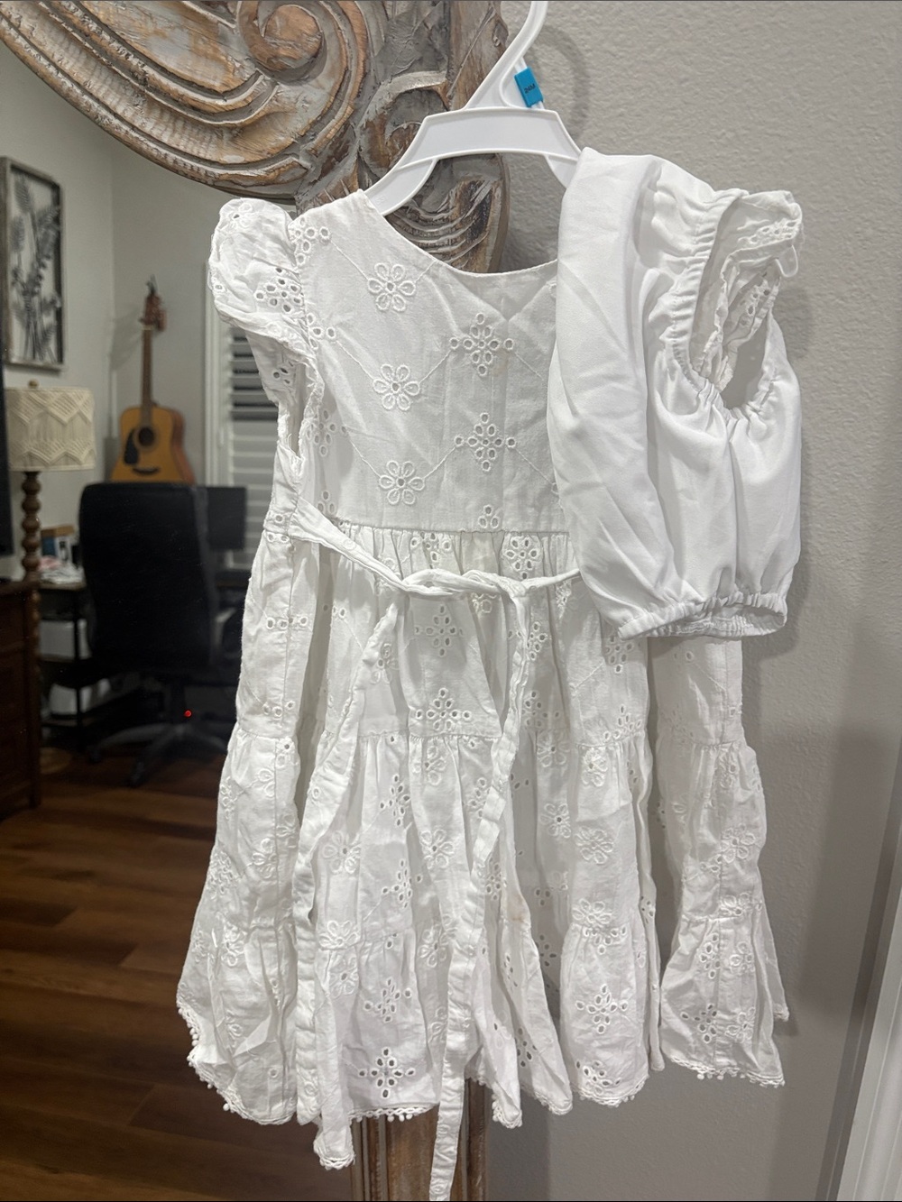 White Eyelet Puff Sleeve Girls' Dress